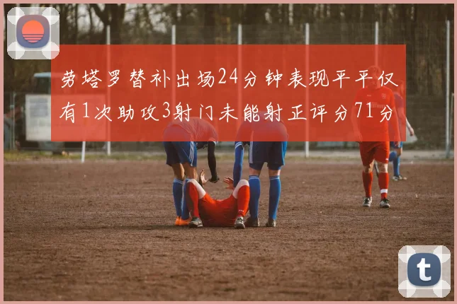 劳塔罗替补出场24分钟表现平平仅有1次助攻3射门未能射正评分71分